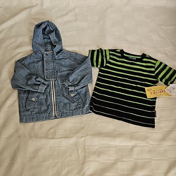 Gap Toddler Boy's Bundle Jacket & Carter's T-shirt Light Blue Washed Size 3 - Picture 2 of 16